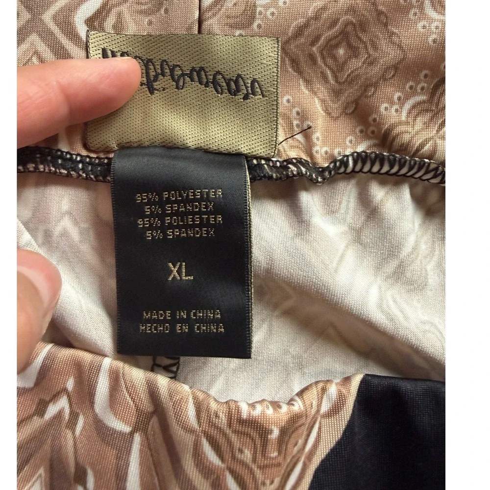 Metrowear Women XL Maxi Skirt Black Tan Geometric Medallion Rhinestone Boho Long